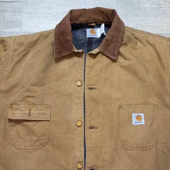 Rare Vintage CARHARTT 4 Pocket Blanket Lined Men's 3XL Chore Coat 90s Tan Brown - Picture 5 of 8